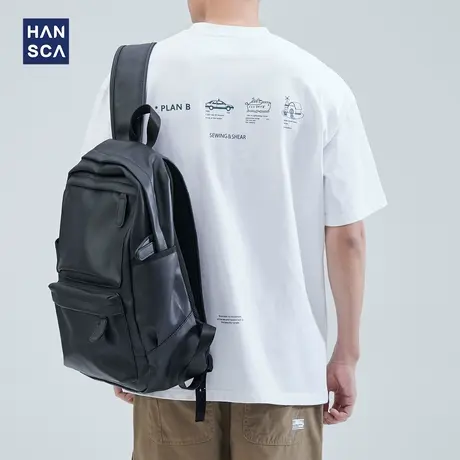 hansca 休闲重磅短袖T恤男款青少年夏季潮牌印花宽松纯棉圆领体恤商品大图