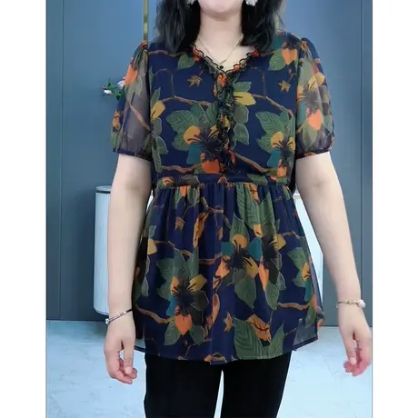 木棉林大码女装时尚遮肉显瘦百搭夏季碎花小衫显高贵上衣女ZB5295图片