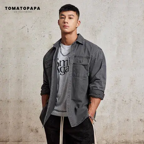 TOMATOPAPA秋冬新款男士衬衫美式潮流高街风夹克宽松工装棉外套商品大图