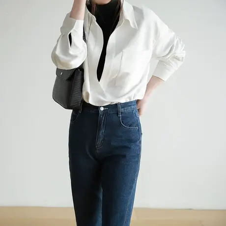 嘉茱莉2023秋冬新款时尚叠穿磨毛长袖衬衫女韩系厚衬衫外套女内搭图片