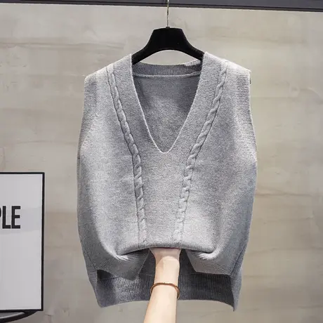 v领针织马甲背心女2023秋装新款宽松外穿马夹叠穿麻花毛衣坎肩潮图片