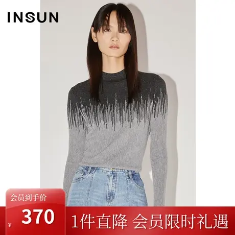 恩裳COVER初冬2022时尚渐变色设计吸晴亮葱感舒适百搭针织衫图片