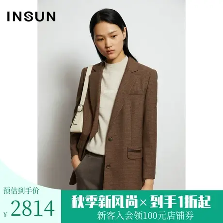 恩裳秋季商场同款复古咖色格纹优雅气质西装外套上衣女图片