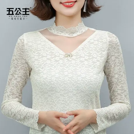 五公主半高领蕾丝打底衫新款秋冬性感显瘦小衫时尚洋气女内搭上衣图片