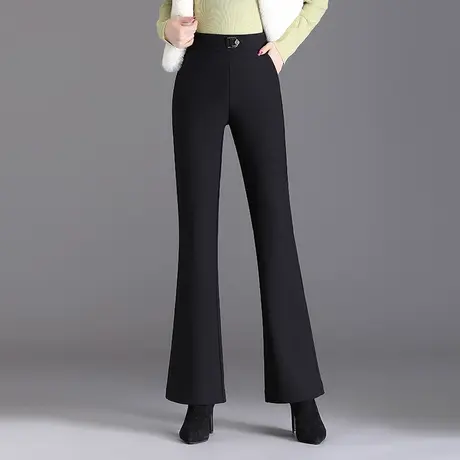 黑色加绒微喇裤女秋季2023新款修身通勤长裤子气质厚款休闲喇叭裤商品大图