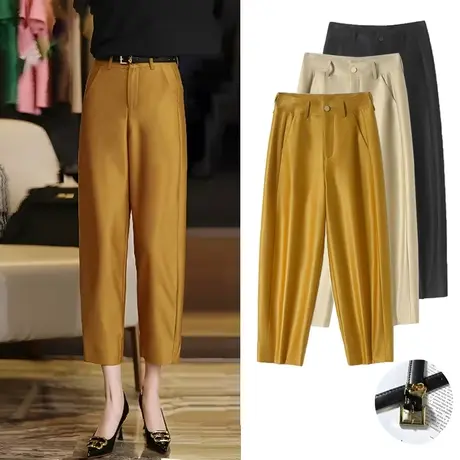 2023夏季新款镰刀裤宽松高腰九分香蕉裤小个子高级垂感窄版阔腿裤图片