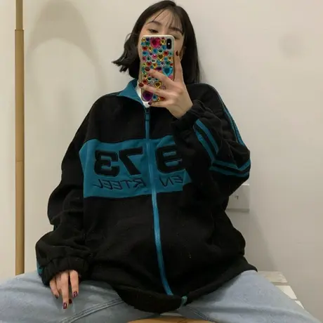 摇粒绒卫衣女2020秋冬宽松韩版ins上衣bf慵懒风加绒加厚开衫外套商品大图