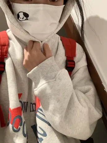 连帽加绒加厚灰色卫衣女秋冬宽松慵懒风美式复古潮牌oversize外套图片