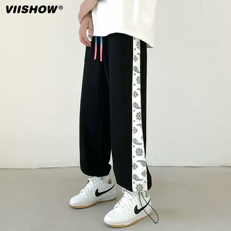 VIISHOW卫裤男潮牌hiphop痞帅休闲裤子高街拼接腰果花束脚运动裤商品大图