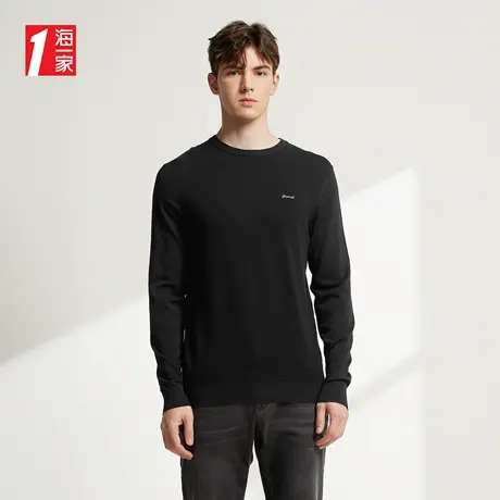 海一家舒适圆领套头衫2023秋季新款基础休闲简约长袖针织衫男商品大图