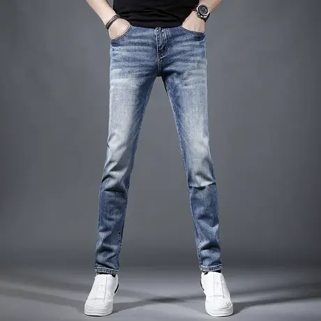 2023新款夏季牛仔裤男蓝色修身小脚弹力潮流时尚男士薄款休闲长裤商品大图