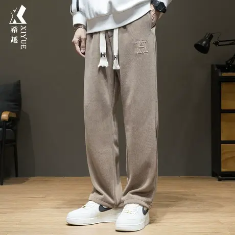 希越秋冬雪尼尔卫裤男秋季潮流宽松大码休闲长裤男士加绒运动裤子商品大图
