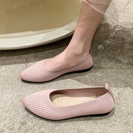 尖头针织单鞋女一脚蹬软底豆豆鞋2023春夏新款舒适透气不累脚布鞋商品大图