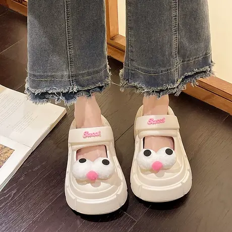 卡通可爱少女心厚底拖鞋女2023夏新款一鞋两穿舒适踩屎感包头凉鞋商品大图