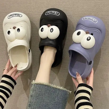 洞洞鞋女夏季外穿卡通可爱大眼狗包头凉拖鞋防滑厚底两穿沙滩凉鞋商品大图