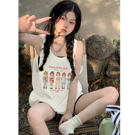 纯棉吊带运动坎肩背心无袖t恤女夏季外穿篮球服宽松港风挂脖上衣图片
