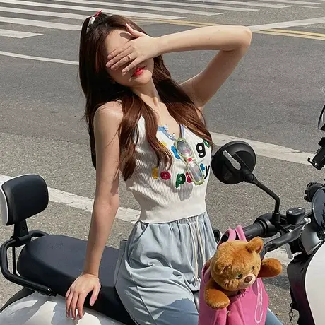 唐狮夏款女吊带背心针织小清新甜美背心日系无袖短款上衣别致性感图片