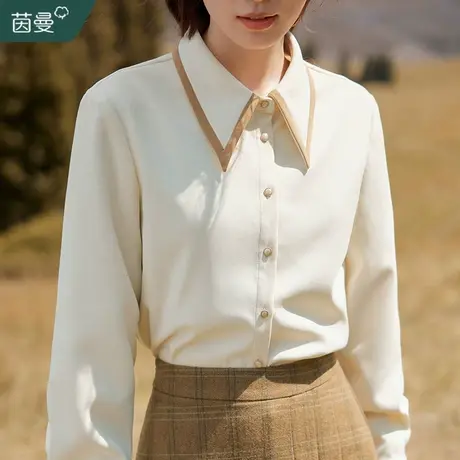 茵曼法式磨毛加厚衬衫女2023年冬季新款长袖内搭打底上衣正肩衬衣商品大图