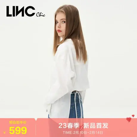 LINC金羽杰衬衫女2023年秋季新款简约白色设计感V领女士衬衫上衣商品大图