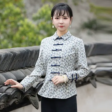 筠雅唐装女装中国风旗袍上衣2023新款复古时尚收腰显瘦茶服23J138商品大图