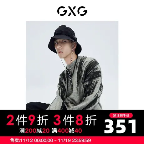 GXG男装 商场同款针织衫宽松毛衣男灰色圆领毛线衫 22年冬季商品大图
