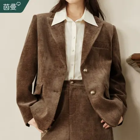 茵曼美拉德正肩灯芯绒小西装外套女2023冬季新款百搭西服气质上衣商品大图