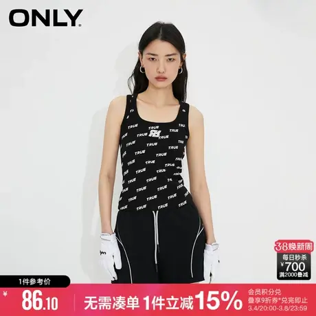 ONLY秋季休闲潮酷修身满印U型领无袖T恤女|123201130商品大图