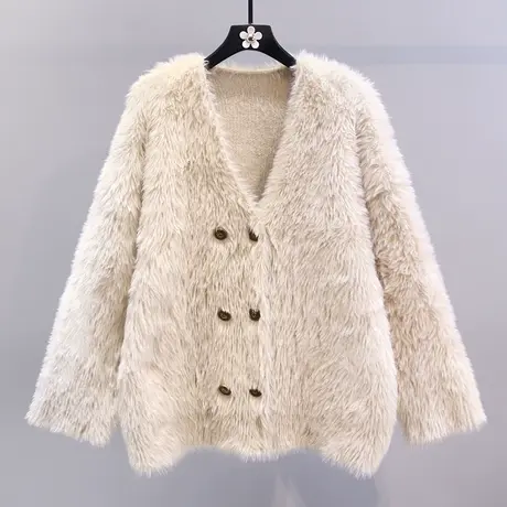 小香风V领水貂绒毛衣外套女秋冬2023年新款宽松加厚洋气针织开衫图片