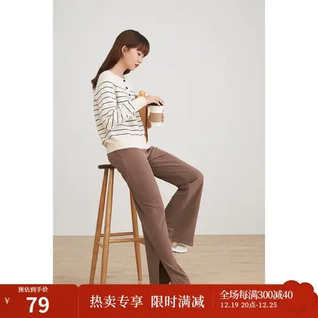 茵曼设计感小众早秋装新款女松紧腰系带开衩拖地裤宽松休闲裤图片