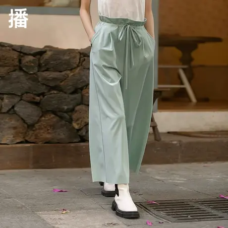 播2023秋季新款休闲直筒抽绳可系花苞腰宽松阔腿裤女BDP2KD1027商品大图