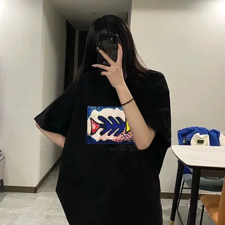 美式复古t恤女纯棉夏季短袖ins欧美潮牌内搭oversize大码遮肚上衣商品大图