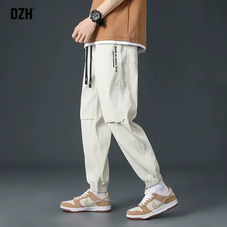 男士修身休闲裤男束脚抽绳卡其色裤子百搭2023新款秋季束脚裤长裤商品大图