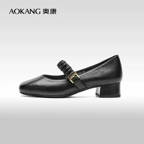 【门店发货】奥康女鞋 2023春季粗跟单鞋玛丽珍小皮鞋优雅风图片