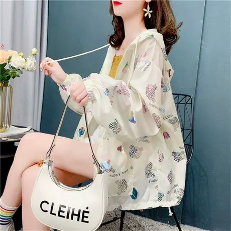 宽松大码连帽防晒衣外套女夏季2022年新款韩版百搭洋气卡通上衣潮商品大图