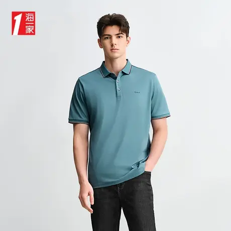 海一家撞色翻领POLO衫2025夏季新款简约大气青年男士短袖POLO衫商品大图