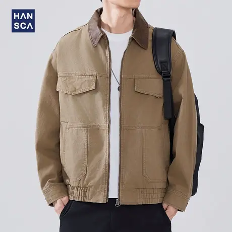 hansca美拉德色系巴恩风翻领夹克男2025新款春季潮牌撞色休闲外套图片
