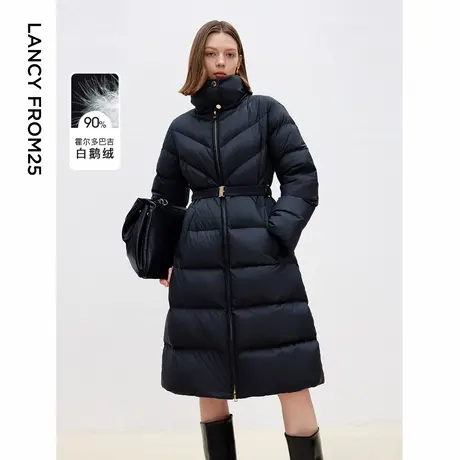 朗姿霍尔多巴吉白鹅绒长款黑色羽绒服2024年冬季新款鹅绒服面包服图片