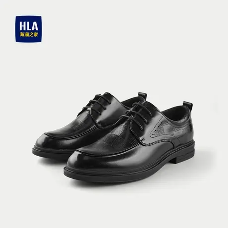 HLA/海澜之家头层牛皮正装皮鞋2025新款抽绳系带圆头通勤鞋子男商品大图