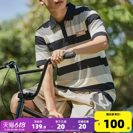 tonlion/唐狮唐狮夏季新款短袖polo衫男带翻领t恤有条纹黑色休闲图片