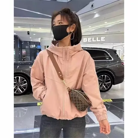 2025新款春秋爆短款连帽风衣外套女款双拉链薄款冲锋衣休闲上衣潮图片