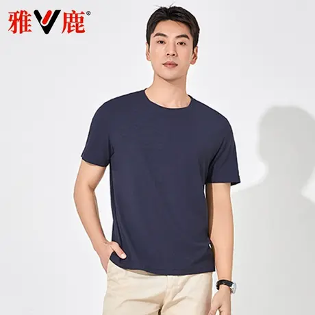 雅鹿2025春新款华夫格短袖圆领清凉排汗宽松透气通勤吸湿百搭T恤商品大图