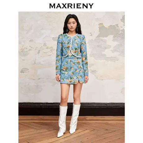 【奥莱】MAXRIENY欧式复古扶桑花提花半裙直筒短裙商品大图