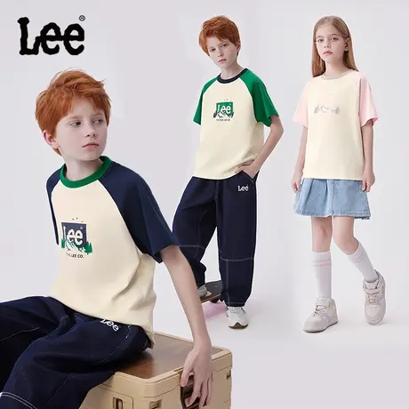 lee童装撞色拼接印花短袖t恤男女童2025年夏季新款时尚休闲上衣商品大图