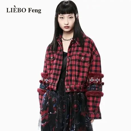 裂帛LIEBOFeng设计师品牌chic勃艮第红立体毛球刺绣短款棉服外套图片