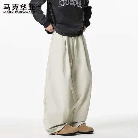 马克华菲打褶设计休闲裤男秋季2025新款垂感宽松直筒潮牌复古裤子图片