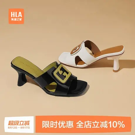 HLA/海澜之家凉拖鞋女外穿2025新款夏季时尚粗跟方头简约百搭拖鞋商品大图