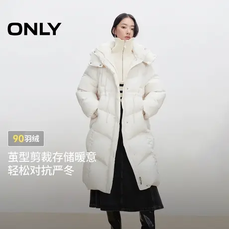 ONLY2025冬季新款90白鸭绒防风立领连帽设计宽松长款羽绒服女商品大图