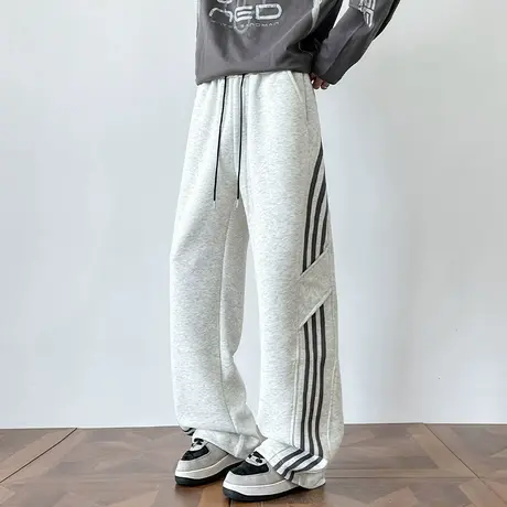 裤子男春秋季新款三条杠宽松直筒裤oversize潮牌垂感美式休闲长裤商品大图