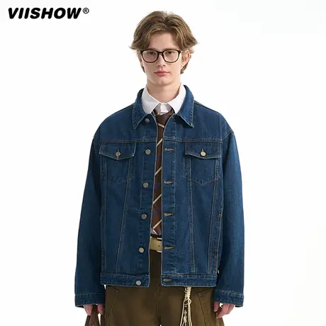 VIISHOW日系复古深蓝色牛仔外套男痞帅秋季潮宽松休闲夹克牛仔衣商品大图