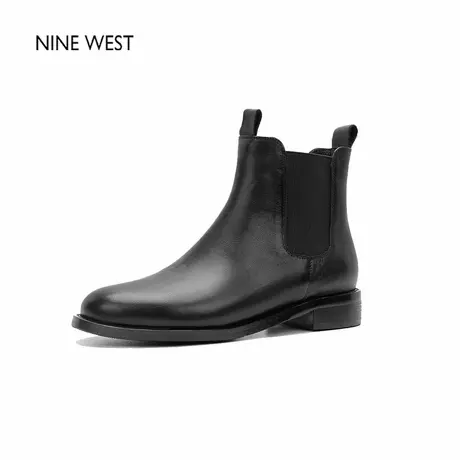 奥莱专供Nine West/玖熙新款圆头牛皮切尔西靴马丁鞋粗跟短靴女款图片